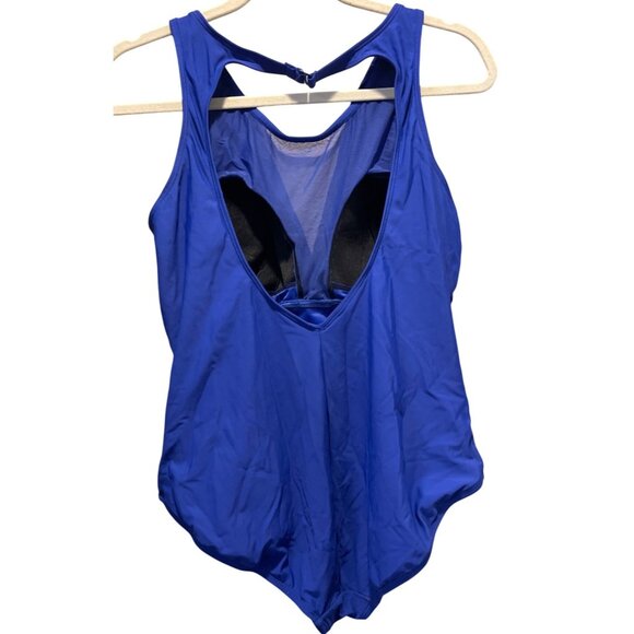 Mesh Panel Crossover One-Piece Swimsuit By Aqua Green Size XL Blue - Picture 3 of 7